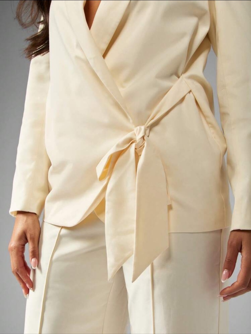 Cream Wrap Blazer Jacket with Tie Waist - Picture 6 of 6